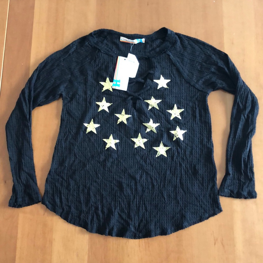 Vintage Havana Thermal Raglan Lace Up Gold Stars L